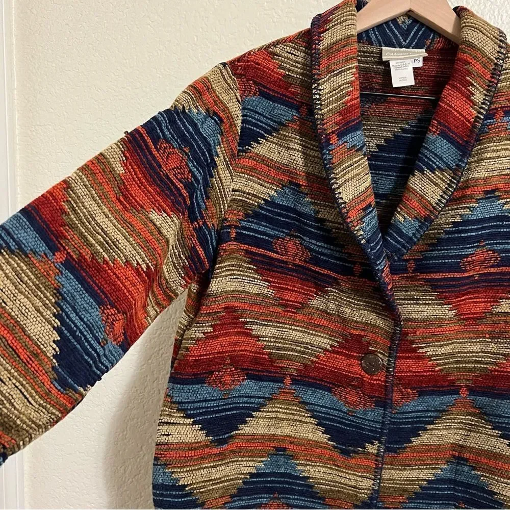 Vintage Coldwater Creek Bohemian Aztec Southwestern Blanket Jacket Size Petite S